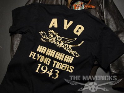画像3: MAVERICKS ミリタリーTシャツ AVGフライングタイガース ブラック 黒