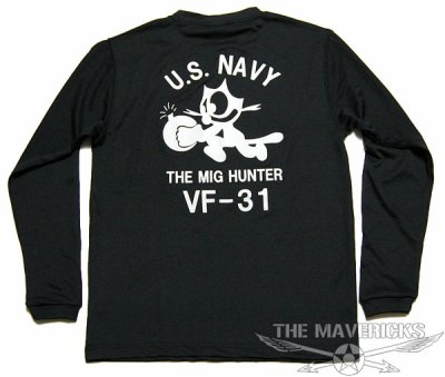 画像1: 水陸両用 ラッシュガード にも使える 長袖 ドライTシャツ 米海軍 黒猫 ブラック 黒