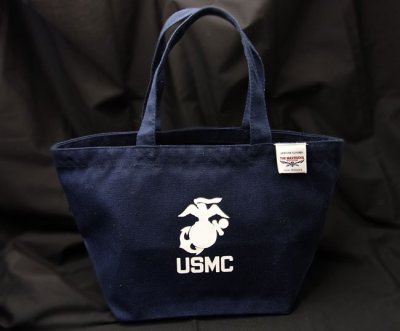 画像1: USMC（USマリン）・キャンバス地ランチバッグ・ネイビー