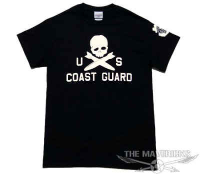 画像1: ミリタリーTシャツ 半袖 U.S.CoastGuard アメリカ沿岸警備隊 スカル / ブラック 黒
