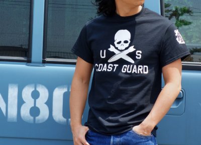 画像3: ミリタリーTシャツ 半袖 U.S.CoastGuard アメリカ沿岸警備隊 スカル / ブラック 黒