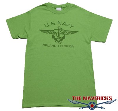 画像2: ミリタリー 半袖 Tシャツ US NAVY 米海軍 錨マーク MAVERICKS / ライムグリーン