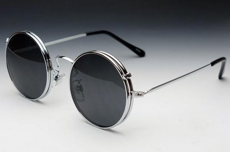 画像2: 跳ね上げ式 メタル 丸目 ラウンド サングラス フリップアップ / シルバー スモーク