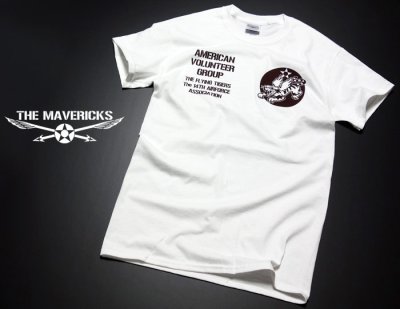 画像1: MAVERICKS ミリタリーTシャツ AVGフライングタイガース ホワイト 白