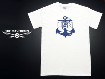 画像1: 米海軍「USN錨マーク」モデル「THE MAVERICKS」ミリタリーＴシャツ・白