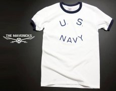 画像1: Tシャツ US NAVY 米海軍  ロゴ ミリタリー トリム リンガ ー Ｔシャツ / 白 紺 ネイビー (1)