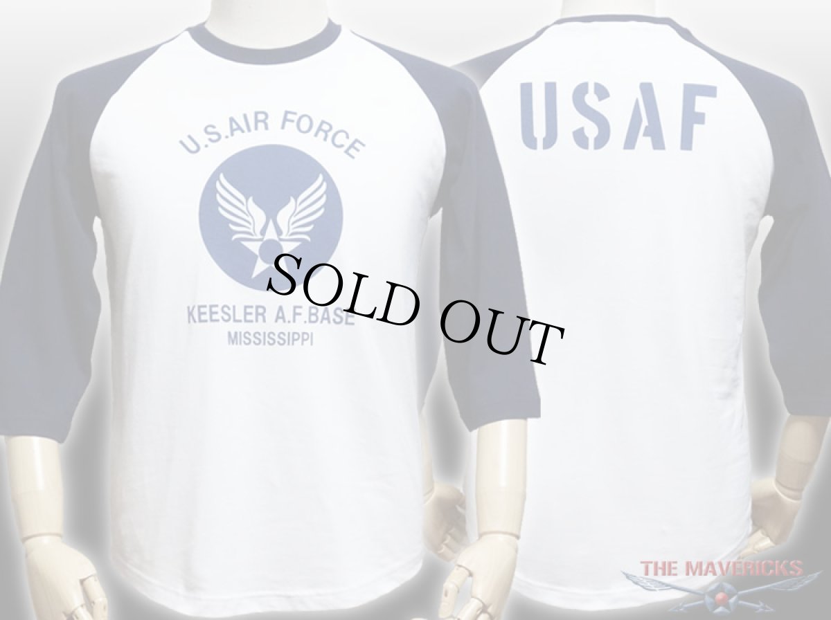 画像1: USAFエアフォース・７分丈ラグラン袖Tシャツ・白×紺 (1)