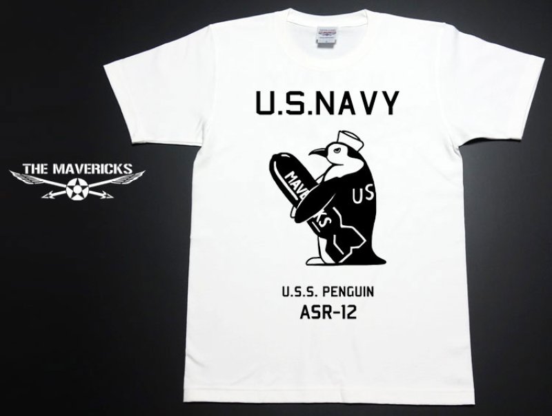 画像2: 極厚 スーパーヘビーウェイト生地 ミリタリーTシャツ 米海軍ペンギン USS.PENGUIN / 白 ホワイト