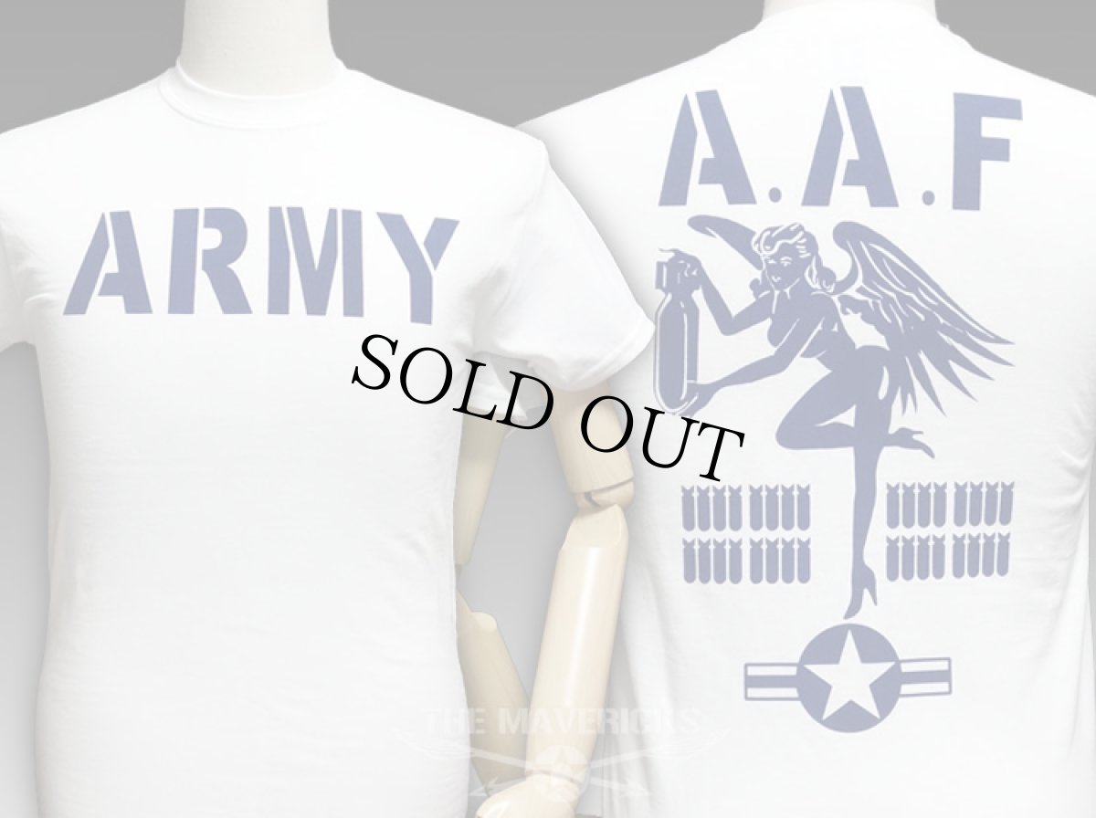 画像1: ミリタリーTシャツ メンズ 半袖 ARMY AAF米陸軍 フライングレディー/白 ホワイト (1)