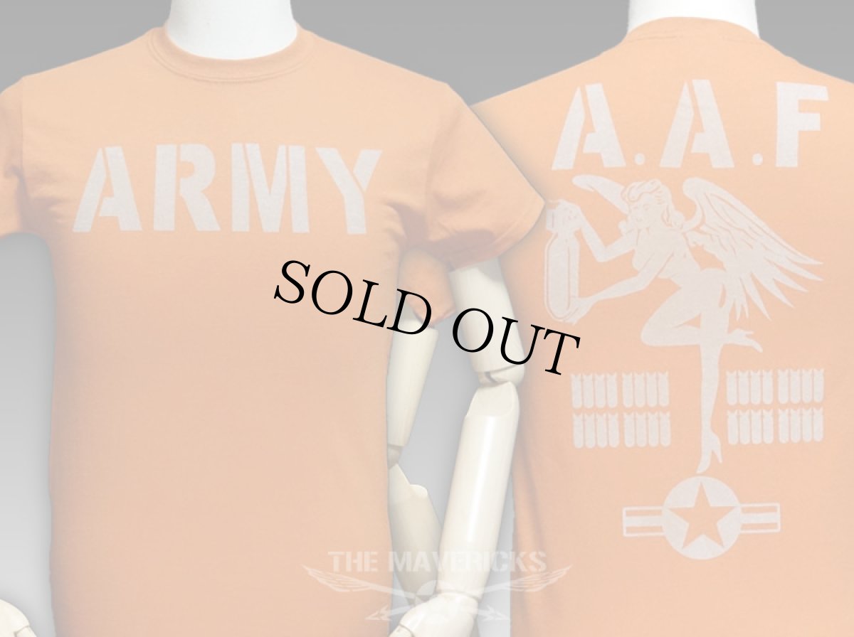 画像1: ミリタリーTシャツ メンズ 半袖 ARMY AAF米陸軍 フライングレディー/オレンジ (1)