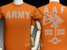 画像1: ミリタリーTシャツ メンズ 半袖 ARMY AAF米陸軍 フライングレディー/オレンジ (1)