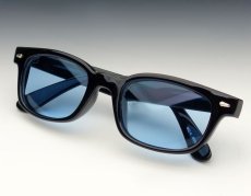 画像1: 送料無料 細デザイン ウェリントン型 サングラス メンズ 新品 / 黒 × ブルー (1)