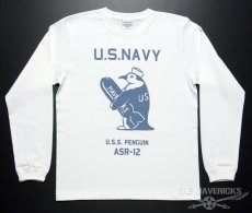 画像2: 極厚 スーパーヘビーウェイト ミリタリー 長袖 Tシャツ 米海軍ペンギン USS.PENGUIN / ホワイト 白 (2)