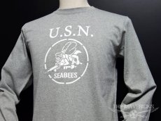 画像5: 極厚 スーパーヘビーウェイト ミリタリー 長袖 Tシャツ NAVY 米海軍 SeaBees / 杢グレー (5)