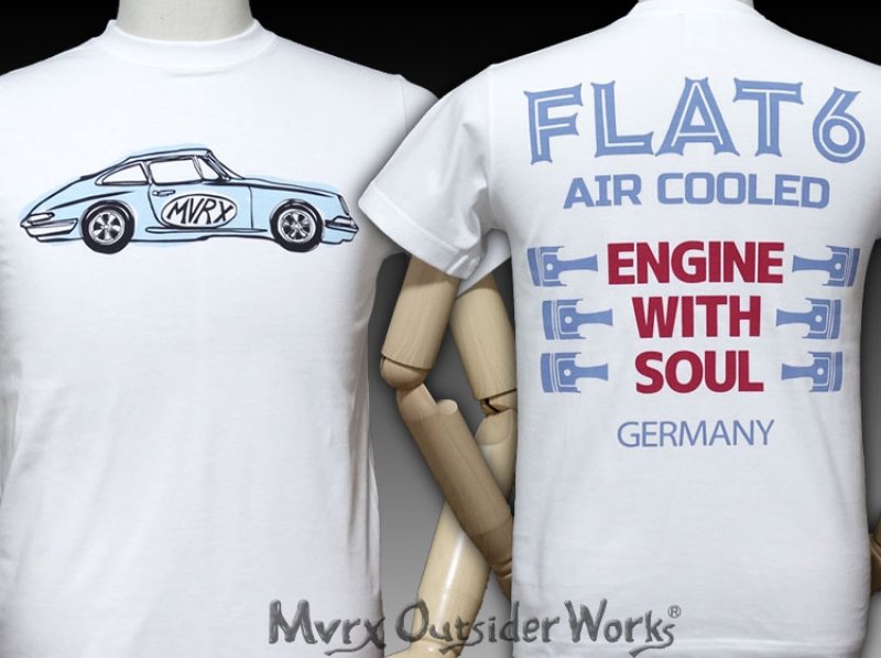 MVRX 半袖 Tシャツ FLAT6 モデル / 白 ホワイト 車 エンジン