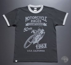 画像1: MVRX 半袖 リンガー Ｔシャツ MOTORCYCLE RACE モデル / スミ黒 ブラック グレー (1)
