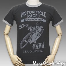 画像3: MVRX 半袖 リンガー Ｔシャツ MOTORCYCLE RACE モデル / スミ黒 ブラック グレー (3)