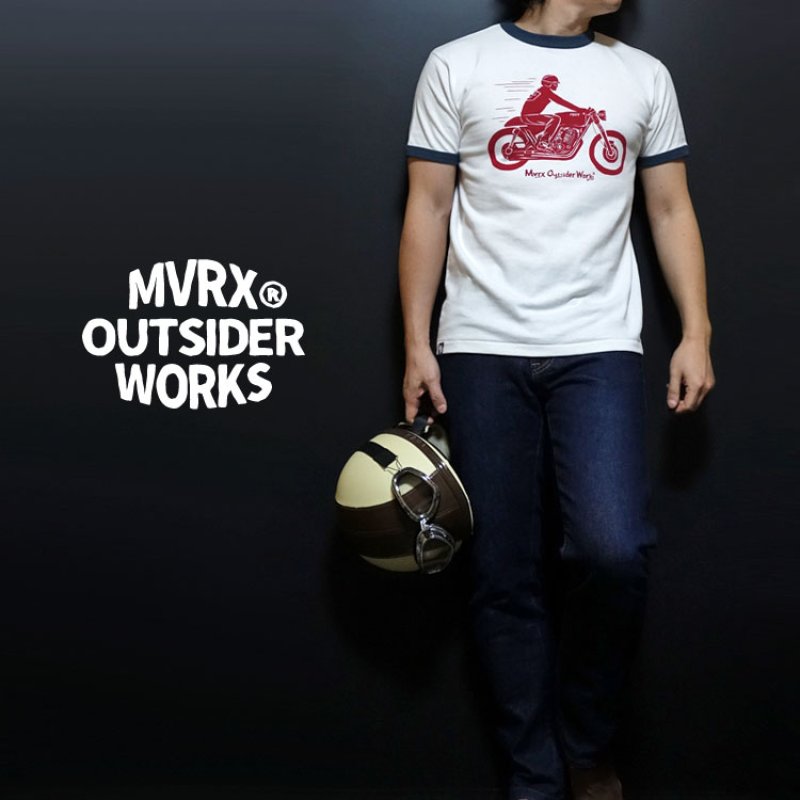 MVRX 半袖 リンガーTシャツ CAFE RACER モデル / 白 トリム