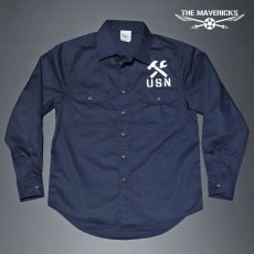 画像2: THE MAVERICKS 長袖 ワークシャツ 米海軍 REPAIR BASE モデル 紺 ネイビー (2)