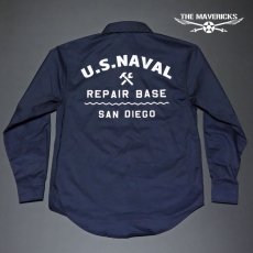 画像3: THE MAVERICKS 長袖 ワークシャツ 米海軍 REPAIR BASE モデル 紺 ネイビー (3)