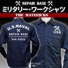 画像1: THE MAVERICKS 長袖 ワークシャツ 米海軍 REPAIR BASE モデル 紺 ネイビー (1)
