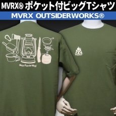 画像1: MVRX ポケット付き ビッグシルエット Tシャツ CAMP GEAR モデル キャンプ Tシャツ オリーブ (1)