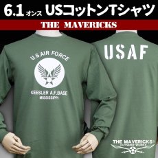 画像1: ミリタリー 長袖 ロング Tシャツ USAF エアフォース THE MAVERICKS / グリーン (1)