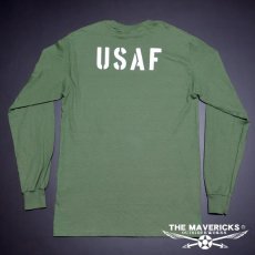 画像6: ミリタリー 長袖 ロング Tシャツ USAF エアフォース THE MAVERICKS / グリーン (6)