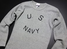 画像4: ミリタリー サーマル ワッフル 長袖 Tシャツ 米海軍NAVY ロゴ グレー (4)