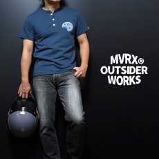 画像2: MVRX 半袖 ヘンリーネックＴシャツ SpeedSter モデル / デニムブルー バイク 車 プリント (2)