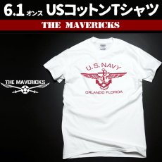 画像1: ミリタリー 半袖 Tシャツ US NAVY 米海軍 錨マーク MAVERICKS / ホワイト ボルドー (1)