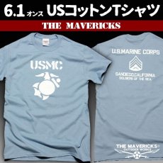 画像1: ジャンク品 Tシャツ ミリタリー USMC 米海兵隊 マリンモデル MAVERICKS / 水色 ブルー L (1)
