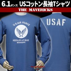 画像1: アウトレット品 ミリタリー 長袖 ロング Tシャツ USAF エアフォース THE MAVERICKS 青 ブルー XL (1)