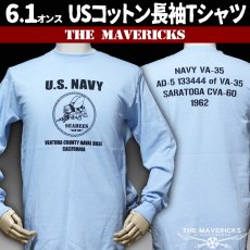 画像1: アウトレット品 ミリタリー 長袖 Tシャツ メンズ 米海軍 SeaBees 蜂 ライトブルー 水色 M (1)