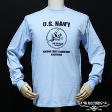 画像7: ミリタリー 長袖 Tシャツ メンズ MAVEVICKS ブランド 綿 米海軍 SeaBees 蜂 ライトブルー 水色 (7)