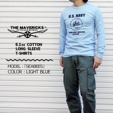 画像2: ミリタリー 長袖 Tシャツ メンズ MAVEVICKS ブランド 綿 米海軍 SeaBees 蜂 ライトブルー 水色 (2)