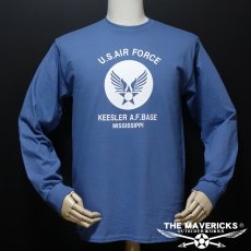 画像4: アウトレット品 ミリタリー 長袖 ロング Tシャツ USAF エアフォース THE MAVERICKS 青 ブルー M (4)