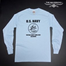 画像4: アウトレット品 ミリタリー 長袖 Tシャツ メンズ 米海軍 SeaBees 蜂 ライトブルー 水色 M (4)