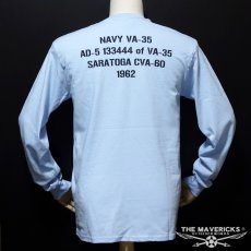 画像8: アウトレット品 ミリタリー 長袖 Tシャツ メンズ 米海軍 SeaBees 蜂 ライトブルー 水色 M (8)
