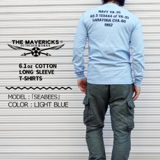 画像3: ミリタリー 長袖 Tシャツ メンズ MAVEVICKS ブランド 綿 米海軍 SeaBees 蜂 ライトブルー 水色 (3)