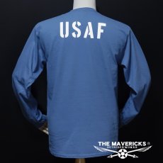 画像5: アウトレット品 ミリタリー 長袖 ロング Tシャツ USAF エアフォース THE MAVERICKS 青 ブルー XL (5)