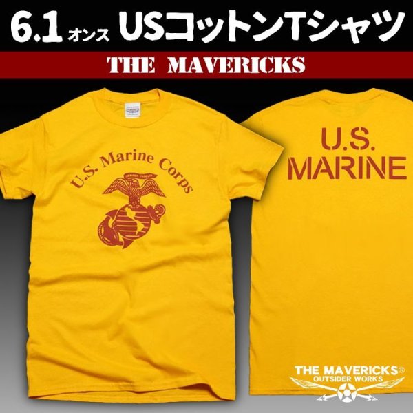 U.S.MARINE(USマリン)米海兵隊・「THE MAVERICKS」ミリタリーＴシャツ・黄