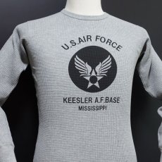 画像8: ミリタリー ワッフル生地 長袖 サーマル ロングTシャツ USAF エアフォース 杢グレー (8)