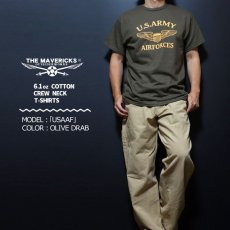 画像2: Tシャツ メンズ 半袖 アメカジ MAVERICKS ブランド ミリタリー ARMY AIRFORCE エアフォース パイロットウィング オリーブ (2)