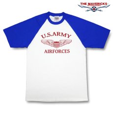 画像1: ラグラン Tシャツ メンズ 半袖 アメカジ MAVERICKS ブランド ミリタリー ARMY AIRFORCE エアフォース パイロットウィング ホワイト ブルー (1)