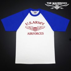 画像3: ラグラン Tシャツ メンズ 半袖 アメカジ MAVERICKS ブランド ミリタリー ARMY AIRFORCE エアフォース パイロットウィング ホワイト ブルー (3)