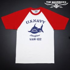 画像3: ラグラン Tシャツ メンズ 半袖 アメカジ MAVERICKS ブランド ミリタリー NAVY 米海軍 SteelJaw ジョーズ ホワイト レッド (3)