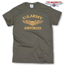 画像1: Tシャツ メンズ 半袖 アメカジ MAVERICKS ブランド ミリタリー ARMY AIRFORCE エアフォース パイロットウィング オリーブ (1)