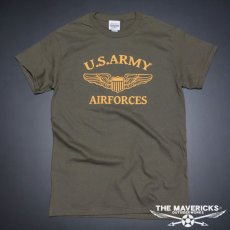 画像3: Tシャツ メンズ 半袖 アメカジ MAVERICKS ブランド ミリタリー ARMY AIRFORCE エアフォース パイロットウィング オリーブ (3)