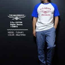 画像2: ラグラン Tシャツ メンズ 半袖 アメカジ MAVERICKS ブランド ミリタリー ARMY AIRFORCE エアフォース パイロットウィング ホワイト ブルー (2)